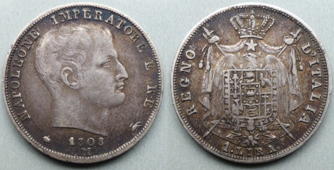 Kingdom of Napoleon, 1 lire 1808M